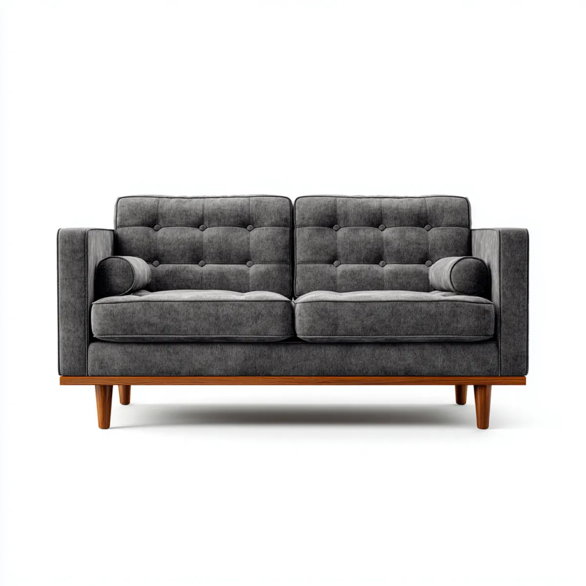 Divano 2 posti grigio in poliestere con gambe in legno massello 150 x 85 x 86 cm rettangolare