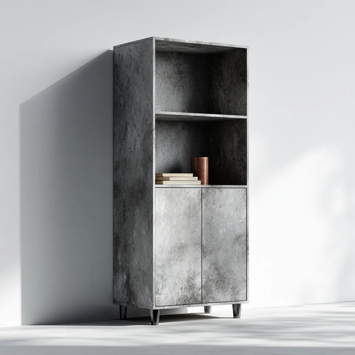 Mobile contenitore con 2 ante e 2 ripiani a giorno grigio cemento 80 x 40 x 180 cm in pannello truciolare rettangolare