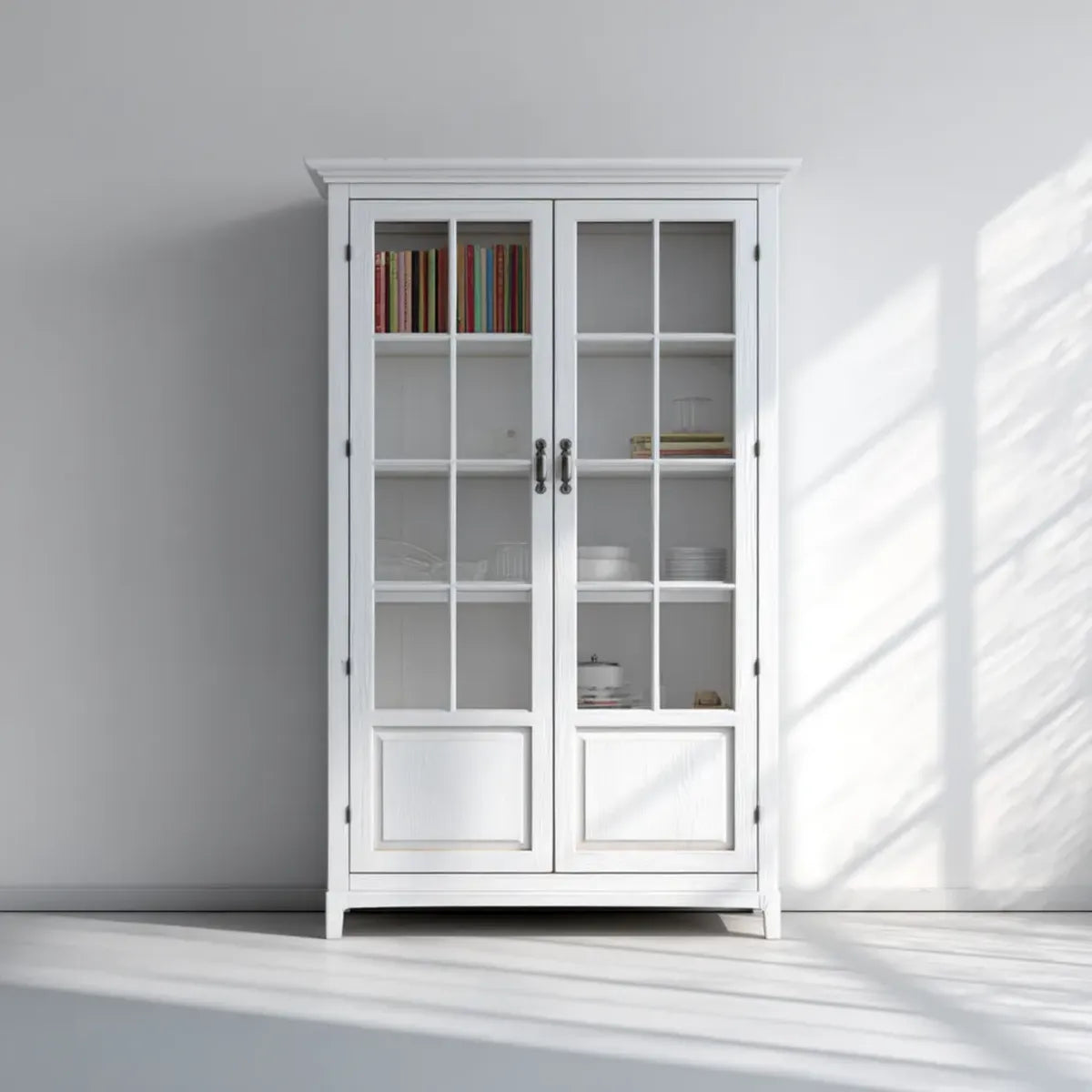Vetrina da soggiorno bianca 100 x 40 x 190 cm in MDF e vetro temperato rettangolare con 2 ante