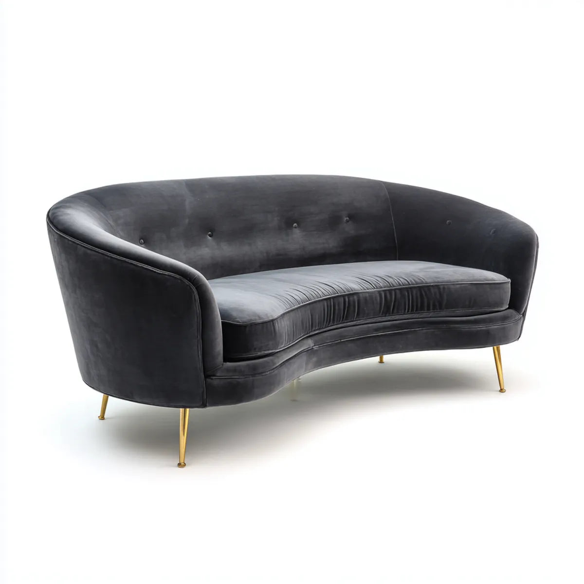 Divano 2 posti curvo grigio antracite 180 x 85 x 78 cm in velluto di poliestere con gambe in acciaio