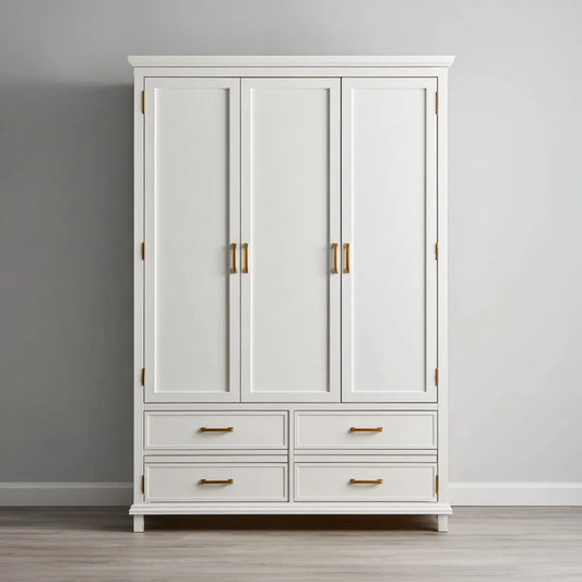 Armadio guardaroba bianco 150 x 55 x 200 cm in MDF rettangolare con 3 ante e 4 cassetti