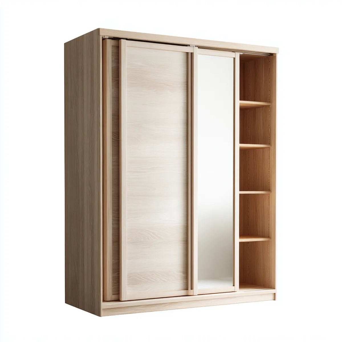 Armadio guardaroba con ante scorrevoli e specchio rovere chiaro e bianco 180 x 60 x 220 cm in pannelli truciolari rettangolare