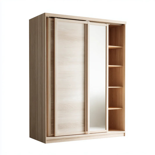 Armadio guardaroba con ante scorrevoli e specchio rovere chiaro e bianco 180 x 60 x 220 cm in pannelli truciolari rettangolare