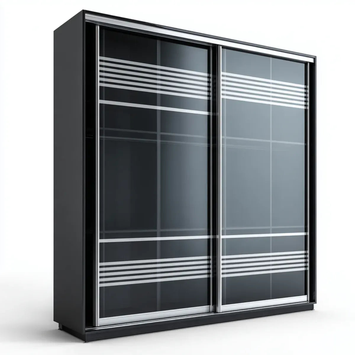 Armadio guardaroba 2 ante scorrevoli nero e argento 180 x 60 x 220 cm in pannelli di truciolare e vetro rettangolare