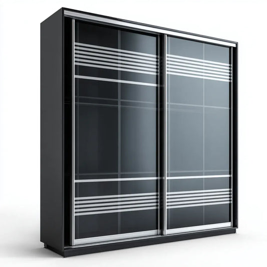 Armadio guardaroba 2 ante scorrevoli nero e argento 180 x 60 x 220 cm in pannelli di truciolare e vetro rettangolare