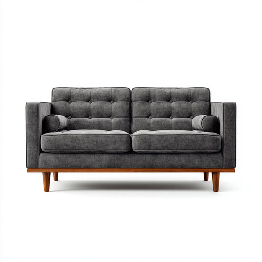 Divano 2 posti grigio in poliestere con gambe in legno massello 150 x 85 x 86 cm rettangolare