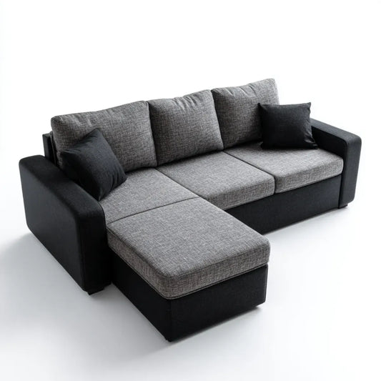 Divano angolare 3 posti con chaise longue grigio antracite e nero in poliestere a L 260 x 160 x 85 cm