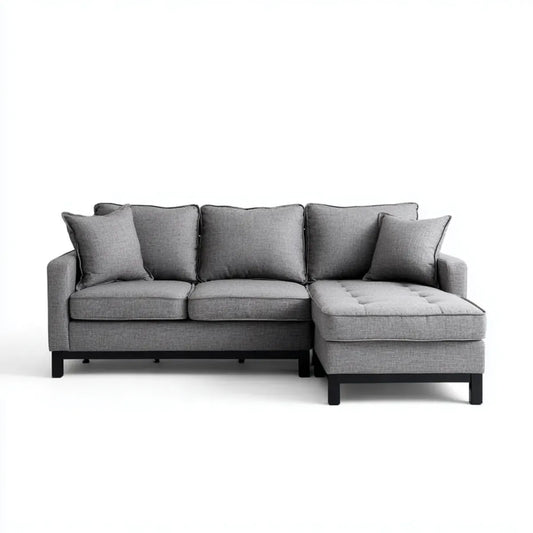 Divano angolare 3 posti con chaise longue destra grigio in poliestere a L 230 x 150 x 85 cm