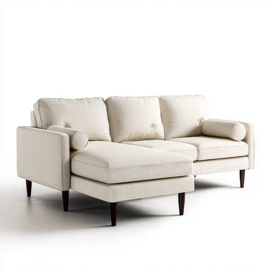 Divano con penisola 3 posti beige 240 x 160 x 85 cm in poliestere forma a L