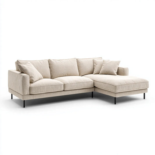 Divano angolare con chaise longue destra beige 250 x 160 x 85 cm in poliestere a L