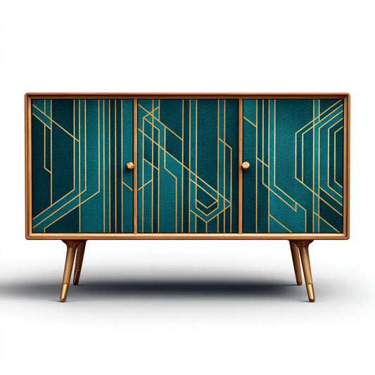Credenza soggiorno 3 ante verde petrolio e noce 160 x 40 x 85 cm MDF rettangolare