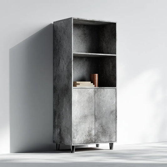 Mobile contenitore con 2 ante e 2 ripiani a giorno grigio cemento 80 x 40 x 180 cm in pannello truciolare rettangolare