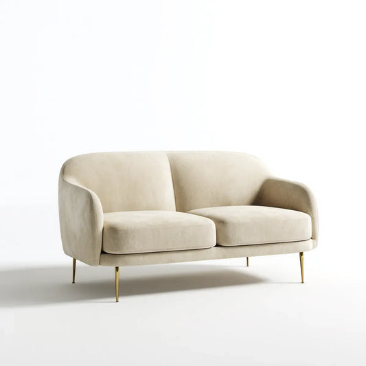 Divano 2 posti beige in velluto di poliestere con gambe in acciaio 160 x 85 x 78 cm arrotondato