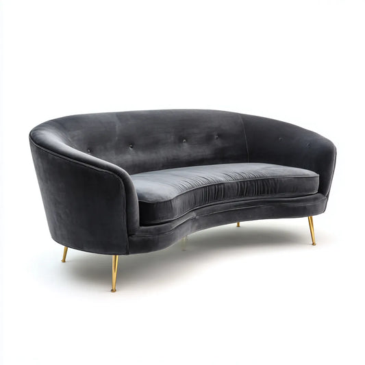 Divano 2 posti curvo grigio antracite 180 x 85 x 78 cm in velluto di poliestere con gambe in acciaio